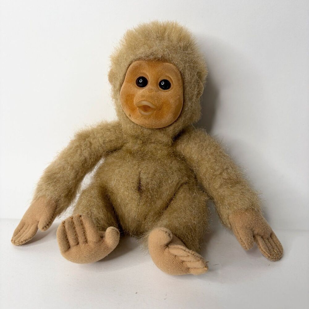 Vintage Hosung Monkey Plush Stuffed Animal Small 8" Tan Flocked Face